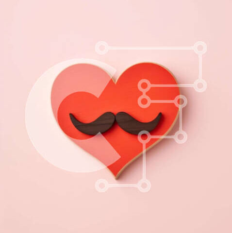 Intra Συλλεκτικό Ξύλινο Παζλ Plywood  4mm - Κόκκινη καρδιά με μουστάκι σε ροζ φόντο Σε Ξύλινο Κουτί - Διαστάσεις: 10x10 cm – 25 κομμάτια - Image 1