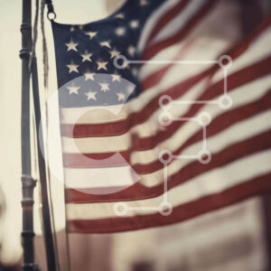 Intra Συλλεκτικό Ξύλινο Παζλ Plywood  4mm - Αμερικανική σημαία που κυματίζει κοντά στον στύλο του δρόμου Σε Ξύλινο Κουτί - Διαστάσεις Puzzle: 10x10 cm – 25 κομμάτια