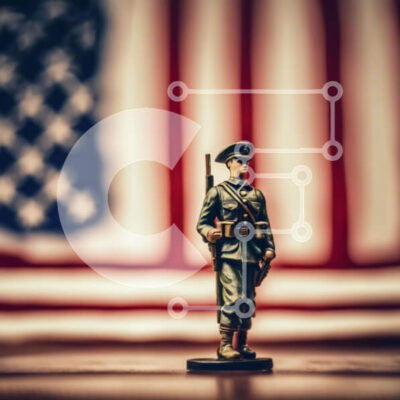 Intra Συλλεκτικό Ξύλινο Παζλ Plywood  4mm - Στρατιώτης παιχνιδιών και επίδειξη αμερικανικής σημαίας Σε Ξύλινο Κουτί - Διαστάσεις: 10x10 cm – 25 κομμάτια - Image 1