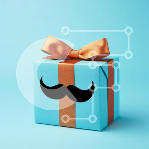 Intra Συλλεκτικό Ξύλινο Παζλ Plywood 4mm - Μπλε κουτί δώρου με μαύρο μουστάκι και πορτοκαλί κορδέλα Σε Ξύλινο Κουτί - Διαστάσεις: 10x10 cm – 25 κομμάτια - Image 1