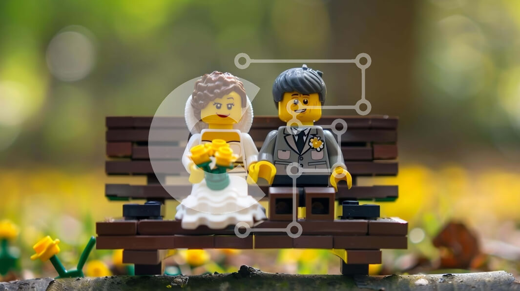 Intra Συλλεκτικό Ξύλινο Παζλ Plywood  4mm - Σκηνή γάμου Lego στο δάσος Σε Ξύλινο Κουτί - Διαστάσεις Puzzle: 10x10 cm – 25 κομμάτια - Image 1