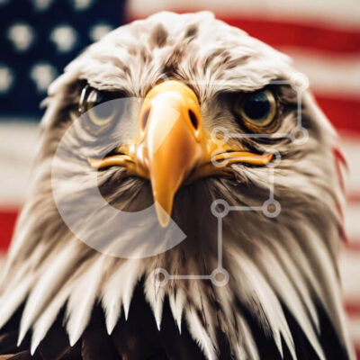 Intra Συλλεκτικό Ξύλινο Παζλ Plywood  4mm - Φαλακρός αετός μπροστά από την αμερικανική σημαία Σε Ξύλινο Κουτί - Διαστάσεις: 10x10 cm – 25 κομμάτια - Image 1