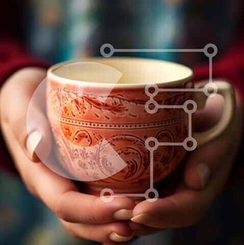 Intra Συλλεκτικό Ξύλινο Παζλ Plywood  4mm - Κόκκινο διακοσμημένο φλιτζάνι καφέ Σε Ξύλινο Κουτί - Διαστάσεις: 10x10 cm – 25 κομμάτια - Image 1