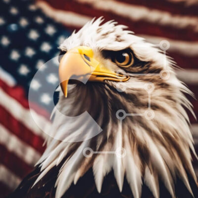 Intra Συλλεκτικό Ξύλινο Παζλ Plywood  4mm - Αετός μπροστά από την αμερικανική σημαία Σε Ξύλινο Κουτί - Διαστάσεις: 10x10 cm – 25 κομμάτια - Image 1