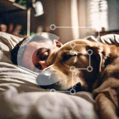 Intra Συλλεκτικό Ξύλινο Παζλ Plywood  4mm - Άνδρας και σκύλος κοιμούνται ειρηνικά στο κρεβάτι Σε Ξύλινο Κουτί - Διαστάσεις: 10x10 cm – 25 κομμάτια - Image 1