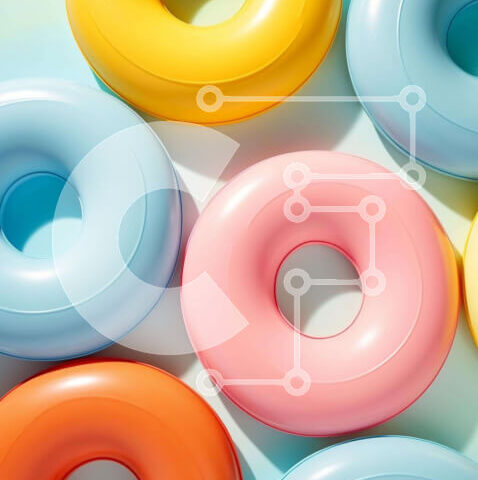 Intra Συλλεκτικό Ξύλινο Παζλ Plywood  4mm - Σύνθεση πολύχρωμα φουσκωτά ντόνατς Σε Ξύλινο Κουτί - Διαστάσεις: 10x10 cm – 25 κομμάτια - Image 1