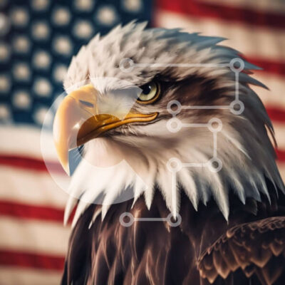 Intra Συλλεκτικό Ξύλινο Παζλ Plywood 4mm - Φαλακρός αετός μπροστά από την αμερικανική σημαία Σε Ξύλινο Κουτί - Διαστάσεις: 10x10 cm – 25 κομμάτια - Image 1