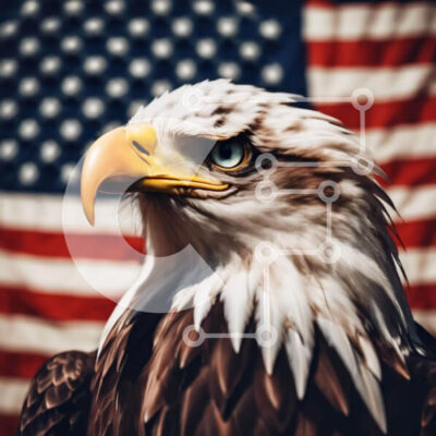 Intra Συλλεκτικό Ξύλινο Παζλ Plywood  4mm - Μεγαλοπρεπής αετός μπροστά από την αμερικανική σημαία Σε Ξύλινο Κουτί - Διαστάσεις: 10x10 cm – 25 κομμάτια - Image 1