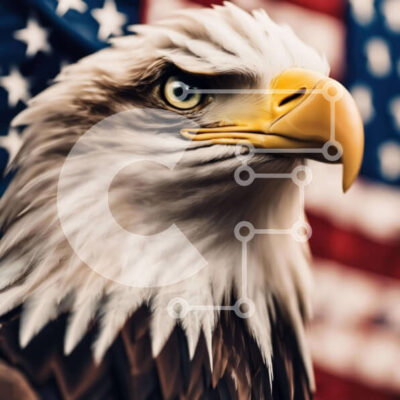 Intra Συλλεκτικό Ξύλινο Παζλ Plywood  4mm - Κοντινό πλάνο του αετού με την αμερικανική σημαία Σε Ξύλινο Κουτί - Διαστάσεις: 10x10 cm – 25 κομμάτια - Image 1