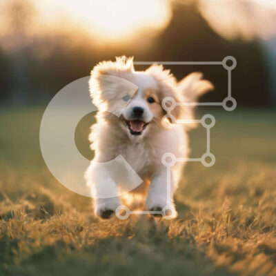 Intra Συλλεκτικό Ξύλινο Παζλ Plywood  4mm - Ευτυχισμένος λευκός σκύλος που τρέχει στο γρασίδι Σε Ξύλινο Κουτί - Διαστάσεις: 10x10 cm – 25 κομμάτια - Image 1