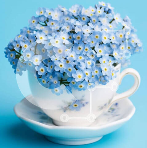 Intra Συλλεκτικό Ξύλινο Παζλ Plywood 4mm - Λευκό φλιτζάνι τσαγιού με μπλε λουλούδια Σε Ξύλινο Κουτί - Διαστάσεις Puzzle: 10x10 cm – 25 κομμάτια - Image 1