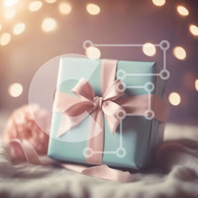 Intra Συλλεκτικό Ξύλινο Παζλ Plywood  4mm - Μπλε και ροζ κουτί δώρου σε διακοσμητική κουβέρτα Σε Ξύλινο Κουτί - Διαστάσεις: 10x10 cm – 25 κομμάτια - Image 1