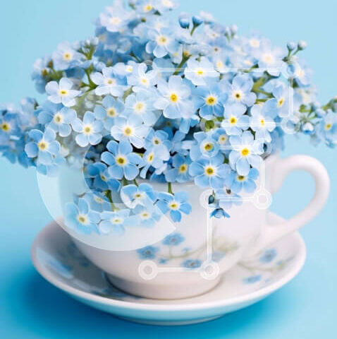 Intra Συλλεκτικό Ξύλινο Παζλ Plywood 4mm - Λευκό φλιτζάνι τσαγιού με μπλε λουλούδια Σε Ξύλινο Κουτί - Διαστάσεις Puzzle: 10x10 cm – 25 κομμάτια - Image 1