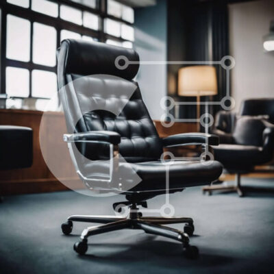 Intra Συλλεκτικό Ξύλινο Παζλ Plywood  4mm - Μαύρη δερμάτινη καρέκλα γραφείου σε κενό χώρο γραφείου Σε Ξύλινο Κουτί - Διαστάσεις Puzzle: 10x10 cm – 25 κομμάτια - Image 1