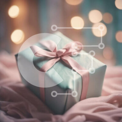 Intra Συλλεκτικό Ξύλινο Παζλ Plywood  4mm - Μπλε δώρο τυλιγμένο σε ροζ κορδέλα Σε Ξύλινο Κουτί - Διαστάσεις Puzzle: 10x10 cm – 25 κομμάτια - Image 1