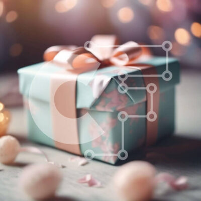 Intra Συλλεκτικό Ξύλινο Παζλ Plywood 4mm - Κουτί δώρου τιρκουάζ με ροζ και λευκές κορδέλες Σε Ξύλινο Κουτί - Διαστάσεις: 10x10 cm – 25 κομμάτια - Image 1