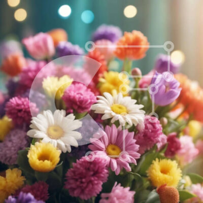 Intra Συλλεκτικό Ξύλινο Παζλ Plywood  4mm - Πολύχρωμο μπουκέτο λουλουδιών με μαργαρίτες, τριαντάφυλλα και γαρύφαλλα Σε Ξύλινο Κουτί - Διαστάσεις: 10x10 cm – 25 κομμάτια - Image 1