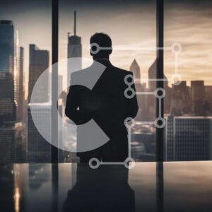 Intra Συλλεκτικό Ξύλινο Παζλ Plywood  4mm - Επιχειρηματίας που κοιτάζει έξω στον ορίζοντα της πόλης Σε Ξύλινο Κουτί - Διαστάσεις Puzzle: 10x10 cm – 25 κομμάτια