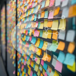 Intra Συλλεκτικό Ξύλινο Παζλ Plywood  4mm - Πολύχρωμες Post-It σημειώσεις σε έναν τοίχο Σε Ξύλινο Κουτί - Διαστάσεις: 10x10 cm – 25 κομμάτια