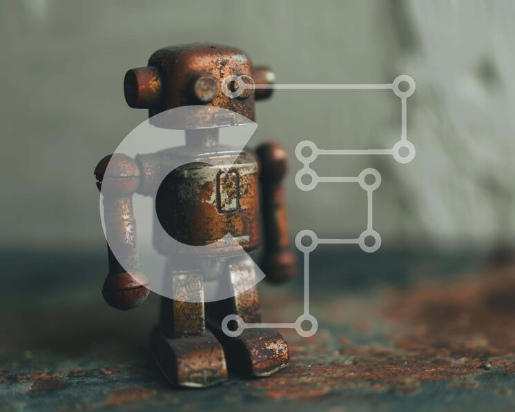 Intra Συλλεκτικό Ξύλινο Παζλ Plywood  4mm - Σκουριασμένο παιχνίδι ρομπότ στην παλιά βρώμικη επιφάνεια Σε Ξύλινο Κουτί - Διαστάσεις: 10x10 cm – 25 κομμάτια