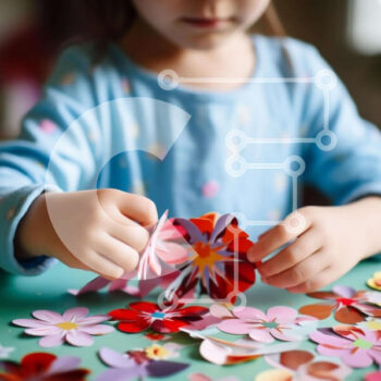 Intra Συλλεκτικό Ξύλινο Παζλ Plywood  4mm - Νεαρό κορίτσι που δημιουργεί πολύχρωμα λουλούδια από χαρτί Σε Ξύλινο Κουτί - Διαστάσεις Puzzle: 10x10 cm – 25 κομμάτια - Image 1