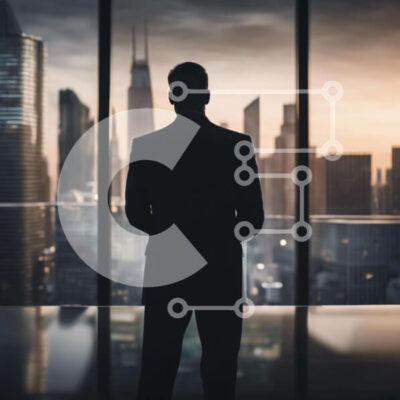 Intra Συλλεκτικό Ξύλινο Παζλ Plywood 4mm - Σιλουέτα ενός επιχειρηματία στο παράθυρο με θέα στον ορίζοντα της πόλης Σε Ξύλινο Κουτί - Διαστάσεις Puzzle: 10x10 cm – 25 κομμάτια - Image 1