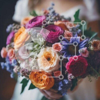 Intra Συλλεκτικό Ξύλινο Παζλ Plywood 4mm - Πολύχρωμη γαμήλια ανθοδέσμη στα χέρια της νύφης Σε Ξύλινο Κουτί - Διαστάσεις: 10x10 cm – 25 κομμάτια - Image 1