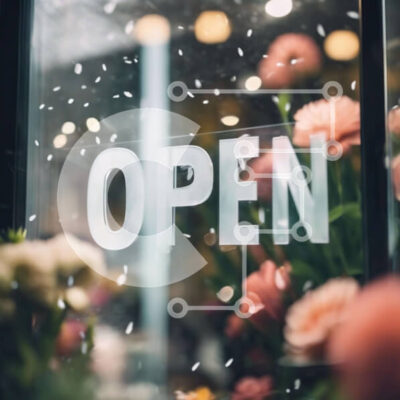 Intra Συλλεκτικό Ξύλινο Παζλ Plywood 4mm - Λουλούδια και ανοιχτή πινακίδα στη βιτρίνα Σε Ξύλινο Κουτί - Διαστάσεις: 10x10 cm – 25 κομμάτια - Image 1