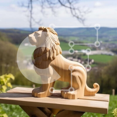 Intra Συλλεκτικό Ξύλινο Παζλ Plywood 4mm - Ξύλινο άγαλμα λιονταριού στο τραπέζι Σε Ξύλινο Κουτί - Διαστάσεις: 10x10 cm – 25 κομμάτια - Image 1