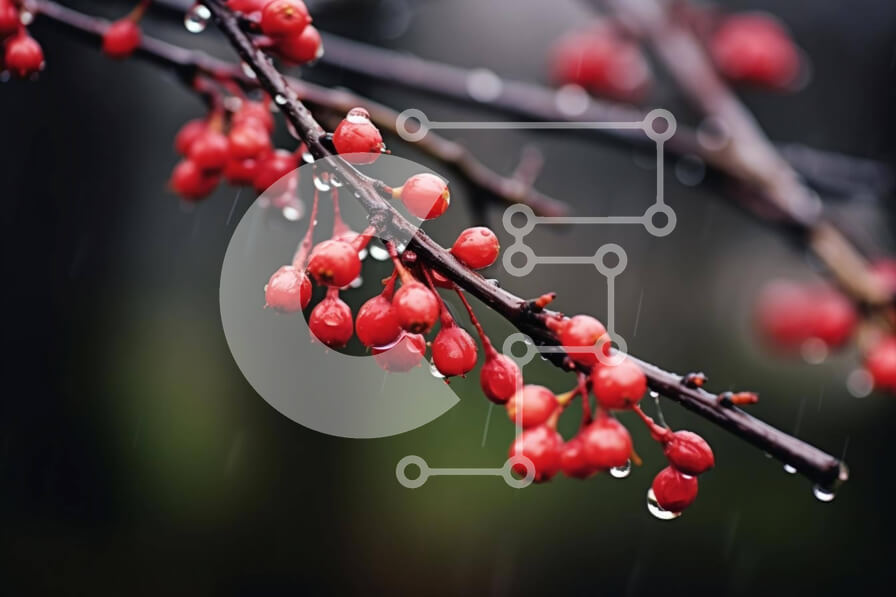 Intra Συλλεκτικό Ξύλινο Παζλ Plywood  4mm - Κλαδί με κόκκινα μούρα και σταγόνες βροχής Σε Ξύλινο Κουτί - Διαστάσεις: 10x10 cm – 25 κομμάτια