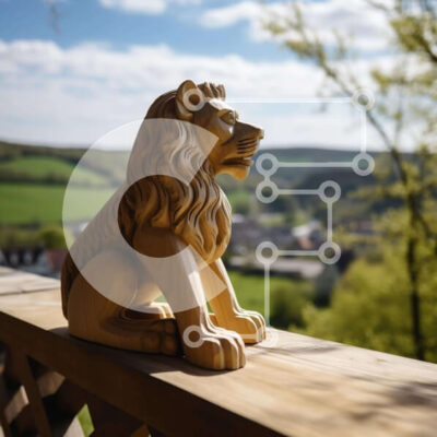 Intra Συλλεκτικό Ξύλινο Παζλ Plywood 4mm - Ξύλινο άγαλμα λιονταριού στο κιγκλίδωμα Σε Ξύλινο Κουτί - Διαστάσεις: 10x10 cm – 25 κομμάτια - Image 1