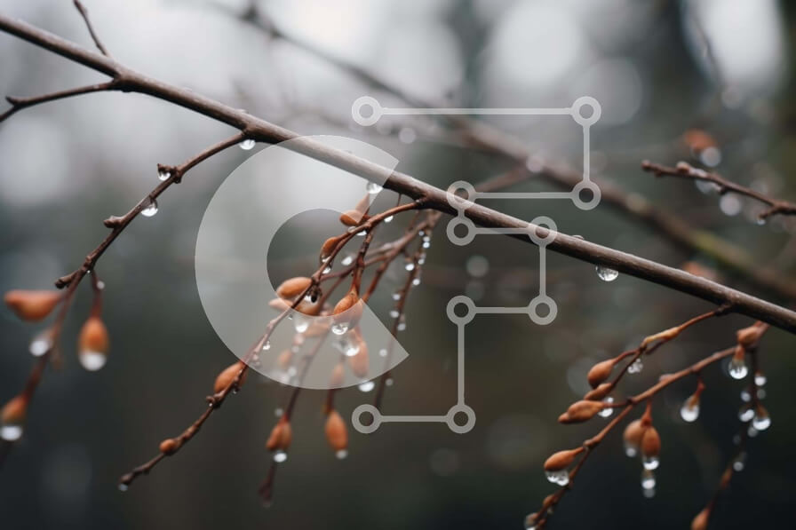 Intra Συλλεκτικό Ξύλινο Παζλ Plywood  4mm - Κλαδί δέντρου με σταγονίδια νερού Σε Ξύλινο Κουτί - Διαστάσεις: 10x10 cm – 25 κομμάτια