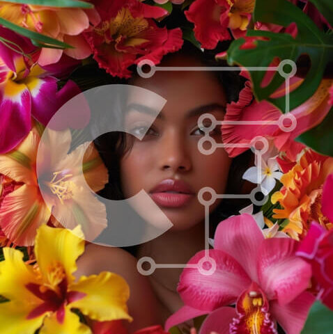 Intra Συλλεκτικό Ξύλινο Παζλ Plywood 4mm - Γυναίκα που περιβάλλεται από πολύχρωμα λουλούδια Σε Ξύλινο Κουτί - Διαστάσεις Puzzle: 10x10 cm – 25 κομμάτια - Image 1