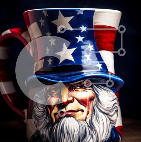 Intra Συλλεκτικό Ξύλινο Παζλ Plywood 4mm - Κούπα καφέ αμερικανικού πατριωτικού χαρακτήρα Σε Ξύλινο Κουτί - Διαστάσεις: 10x10 cm – 25 κομμάτια - Image 1