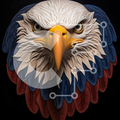 Intra Συλλεκτικό Ξύλινο Παζλ Plywood  4mm - Γλυπτό του κεφαλιού του αετού με κόκκινα, λευκά και μπλε φτερά Σε Ξύλινο Κουτί - Διαστάσεις Puzzle: 10x10 cm – 25 κομμάτια - Image 1