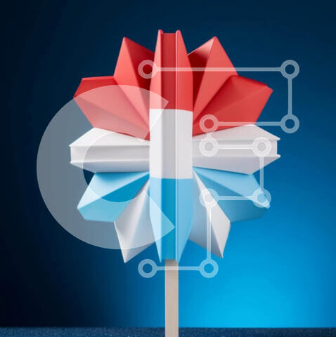 Intra Συλλεκτικό Ξύλινο Παζλ Plywood  4mm - Λουλούδι Origami που μοιάζει με τη σημαία των Ηνωμένων Πολιτειών Σε Ξύλινο Κουτί - Διαστάσεις Puzzle: 10x10 cm – 25 κομμάτια - Image 1