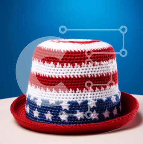 Intra Συλλεκτικό Ξύλινο Παζλ Plywood  4mm - Κόκκινο, λευκό και μπλε καπέλο με κροσέ Σε Ξύλινο Κουτί - Διαστάσεις Puzzle: 10x10 cm – 25 κομμάτια - Image 1