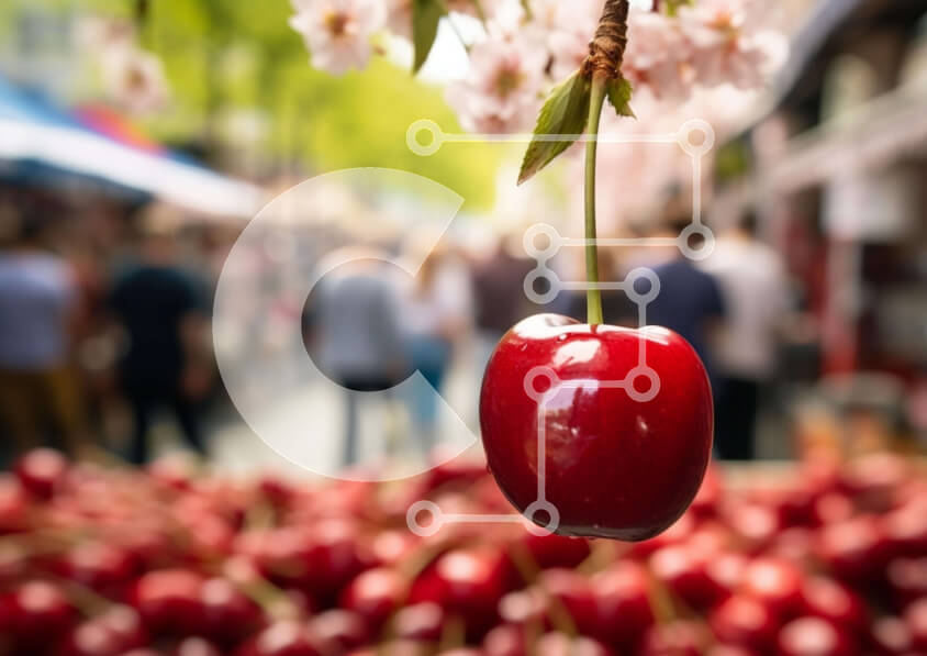 Intra Συλλεκτικό Ξύλινο Παζλ Plywood  4mm - Κόκκινο κεράσι που κρέμεται από την κερασιά με τους ανθρώπους σε εξωτερικούς χώρους Σε Ξύλινο Κουτί - Διαστάσεις: 10x10 cm – 25 κομμάτια