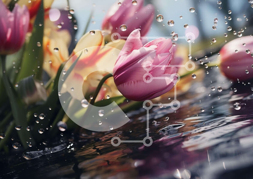 Intra Συλλεκτικό Ξύλινο Παζλ Plywood  4mm - Ροζ τουλίπες που επιπλέουν στο νερό Σε Ξύλινο Κουτί - Διαστάσεις: 10x10 cm – 25 κομμάτια