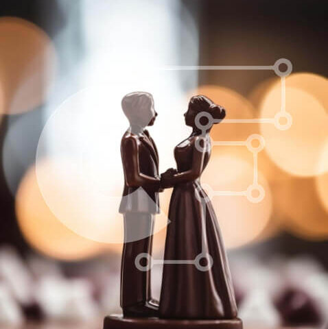 Intra Συλλεκτικό Ξύλινο Παζλ Plywood  4mm - Ειδώλιο νύφης και γαμπρού με φόντο Bokeh Σε Ξύλινο Κουτί - Διαστάσεις: 10x10 cm – 25 κομμάτια - Image 1