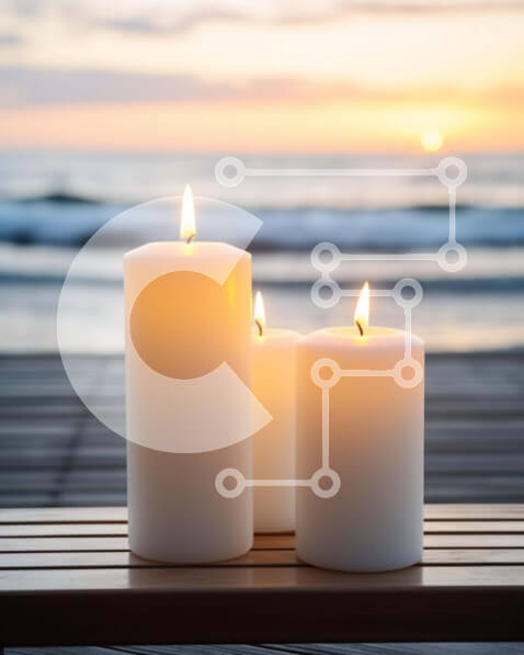 Intra Συλλεκτικό Ξύλινο Παζλ Plywood  4mm - Ήρεμο ηλιοβασίλεμα με τρία αναμμένα κεριά Σε Ξύλινο Κουτί - Διαστάσεις Puzzle: 10x10 cm – 25 κομμάτια