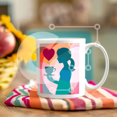 Intra Συλλεκτικό Ξύλινο Παζλ Plywood  4mm - Λευκή κούπα καφέ με εικονογράφηση έγκυων γυναικών και κίτρινο μπολ Σε Ξύλινο Κουτί - Διαστάσεις: 10x10 cm – 25 κομμάτια - Image 1