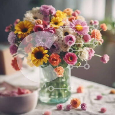 Intra Συλλεκτικό Ξύλινο Παζλ Plywood  4mm - Πολύχρωμο γυάλινο βάζο με λουλούδια στο τραπέζι Σε Ξύλινο Κουτί - Διαστάσεις: 10x10 cm – 25 κομμάτια - Image 1