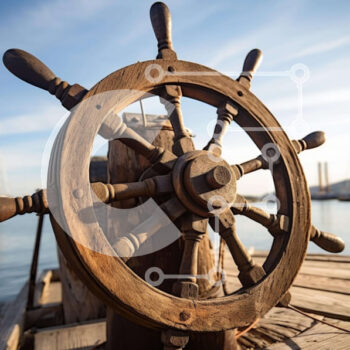 Intra Συλλεκτικό Ξύλινο Παζλ Plywood  4mm - Ξύλινο τιμόνι πλοίου στην αποβάθρα με βάρκες Σε Ξύλινο Κουτί - Διαστάσεις Puzzle: 10x10 cm – 25 κομμάτια - Image 1