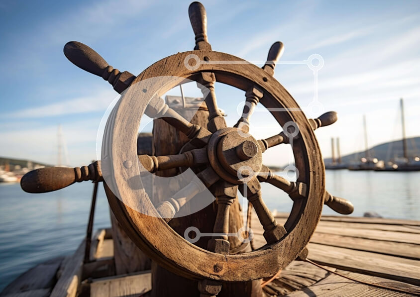 Intra Συλλεκτικό Ξύλινο Παζλ Plywood  4mm - Ξύλινο τιμόνι πλοίου στην αποβάθρα με βάρκες Σε Ξύλινο Κουτί - Διαστάσεις Puzzle: 10x10 cm – 25 κομμάτια