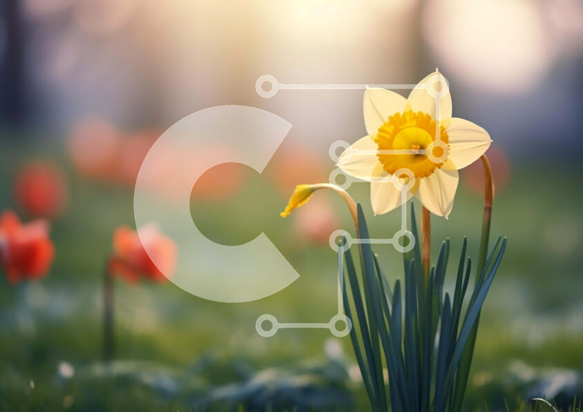 Intra Συλλεκτικό Ξύλινο Παζλ Plywood  4mm - Κίτρινος ασφόδελος σε ένα πράσινο χωράφι Σε Ξύλινο Κουτί - Διαστάσεις: 10x10 cm – 25 κομμάτια