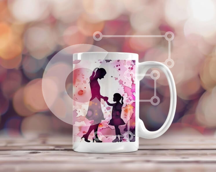 Intra Συλλεκτικό Ξύλινο Παζλ Plywood  4mm - Σιλουέτα της μητέρας και του παιδιού σε λευκή κούπα καφέ Σε Ξύλινο Κουτί - Διαστάσεις Puzzle: 10x10 cm – 25 κομμάτια