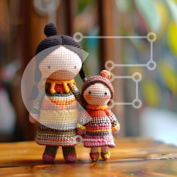 Intra Συλλεκτικό Ξύλινο Παζλ Plywood  4mm - Πολύχρωμες κροσέ κούκλες που κρατούν τα χέρια Σε Ξύλινο Κουτί - Διαστάσεις Puzzle: 10x10 cm – 25 κομμάτια - Image 1