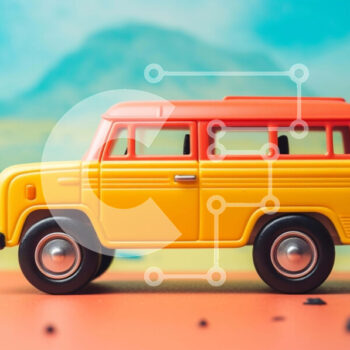 Intra Συλλεκτικό Ξύλινο Παζλ Plywood  4mm - Παιχνίδι κίτρινο βαν σε πορτοκαλί φόντο Σε Ξύλινο Κουτί - Διαστάσεις Puzzle: 10x10 cm – 25 κομμάτια - Image 1