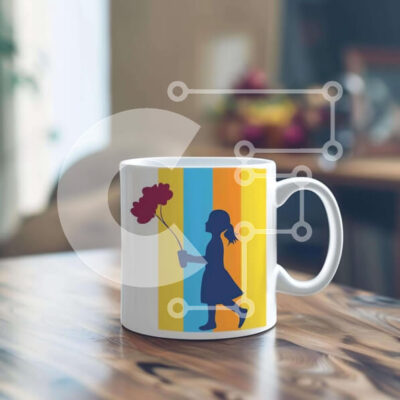 Intra Συλλεκτικό Ξύλινο Παζλ Plywood  4mm - Λευκή κούπα καφέ με σιλουέτα κοριτσιών και κόκκινα τριαντάφυλλα Σε Ξύλινο Κουτί - Διαστάσεις: 10x10 cm – 25 κομμάτια - Image 1